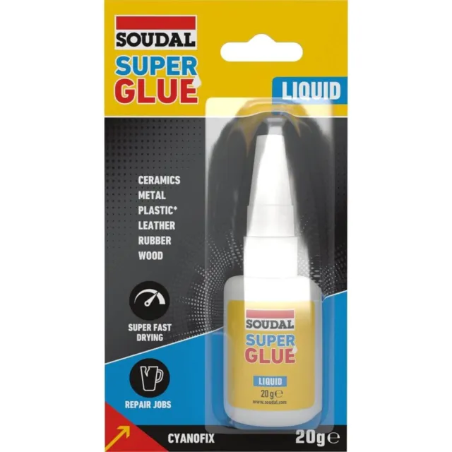 Soudal Adhesivo Segundos 20g Pegamento Instantáneo Rápido Super Glue Líquido
