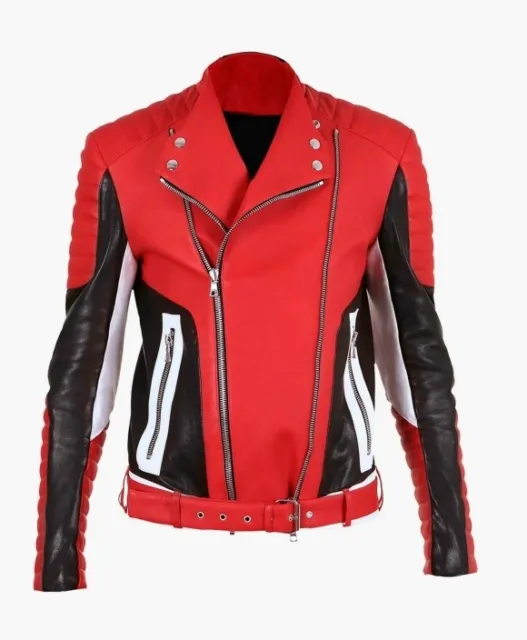 Designer Leather Jacket Men Red Pure Lambskin Biker Size S M L XL XXL Custom Fit 3