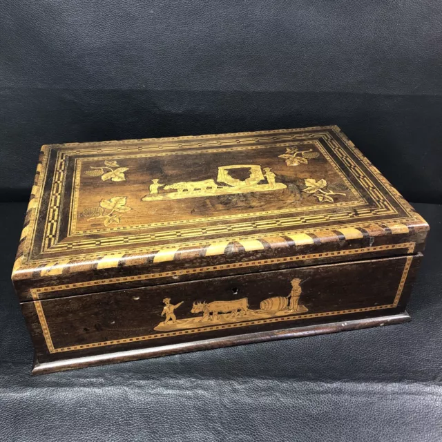 Late 19th Century Writing Box, Marquetry Inlay, No Key [See Description]