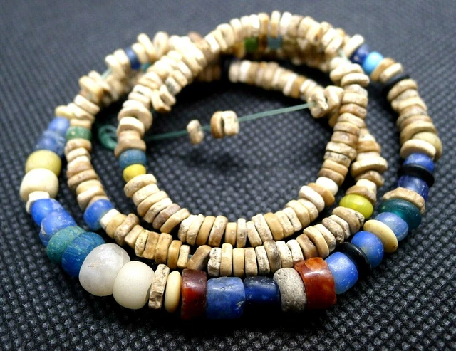 49cm Perle Ancien Afrique Ancient Mali African Ostrich Shell Glass Trade Bead