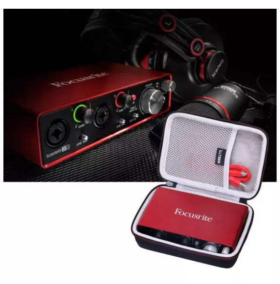 étui voyage rigide malette pour Scarlett Solo 2i2 (2e Gen) Interface Audio USB