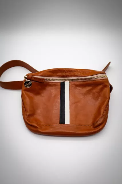 Clare V Los Angeles Leather Waist Belt Bag Fanny Pack Brown Natural w/ Stripes