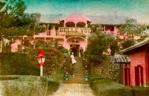 Belle Vue Hotel, Nagasaki, Japan, before 1920 Hand-tinted picture p - Old Photo