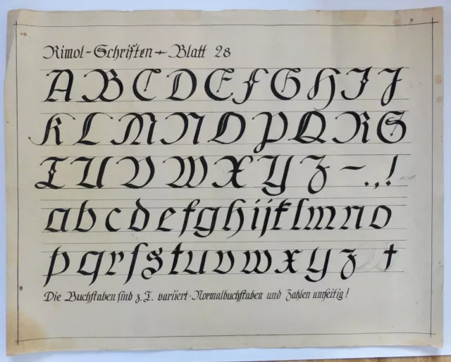 Um 1920 Antike Schultafel Plakat Lehrer Rimol Schriften Blatt 28 Ca. 46 X 59 Cm