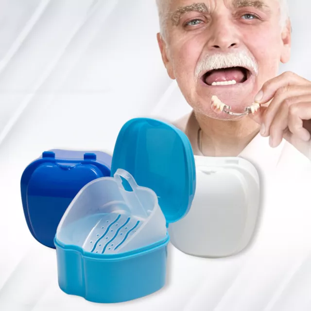 Oral Denture Care Bath Box Cleaning False Teeth Nursing + Hanging Net Container