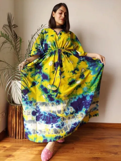 Mix Lote De Mujer Mano Bloque Algodón Estampado Caftán Largo Playa Kimono