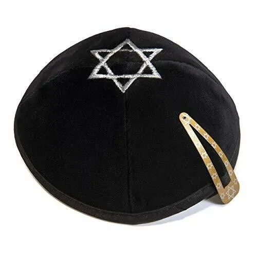 Black Velvet Star Of David Embroidered Kippah Yarmulke Jewish Kippa Israel 20 cm