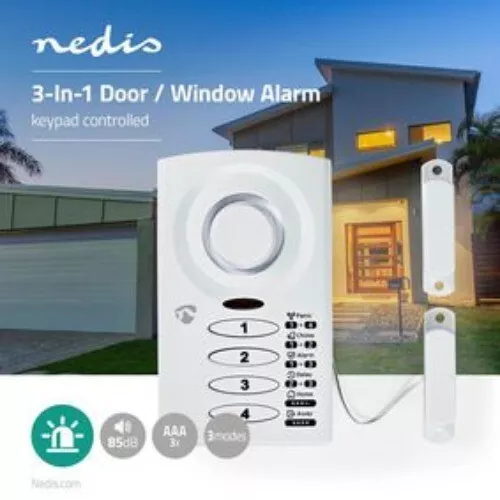 3 in 1 Door, Window & Panic Alarm With Mounting Kit Battery Operated White 85 DB