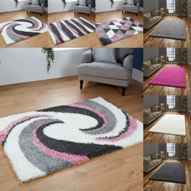 Cremegrau rosa geometrische zottige Teppiche 5 cm Shag dicker Teppich klein XL groß rutschfest