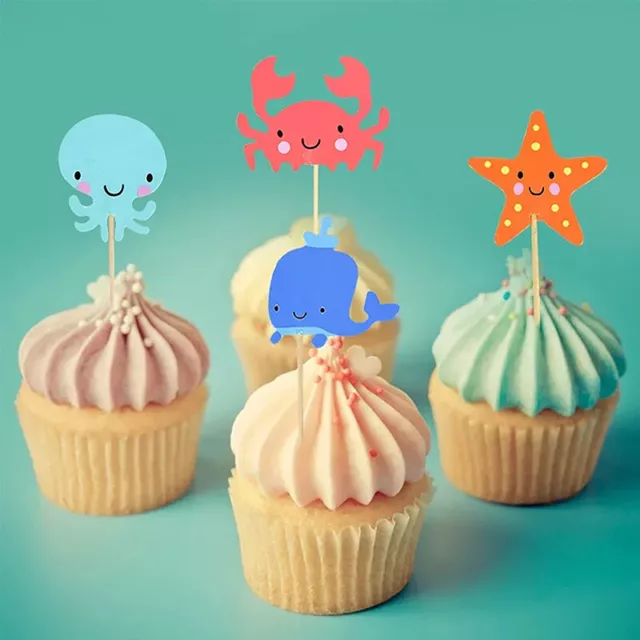 Animales marinos Cupcake Toppers Cumpleaños Fiesta Pastel Toppers Tema Suministros de fiesta Sp