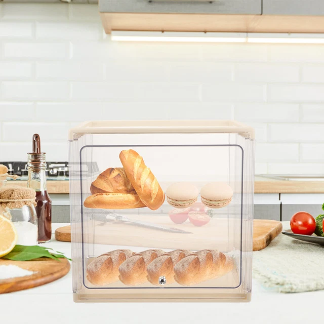 Scatola Per Pane In Bambù A Doppio Strato Per Cucina - Contenitore Grande Con Finestra In Vetro Satinato, 40,6x25,4x33 Cm - 3