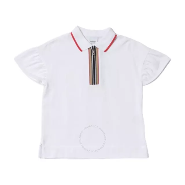 Burberry Kids Girls Icon Stripe Detail Cotton Zip-front Polo Shirt 12Y