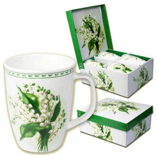 Kaffeebecher Geschenk-Set Maiglöckchen 4 -er 350 ml.Porzellan Tasse Becher