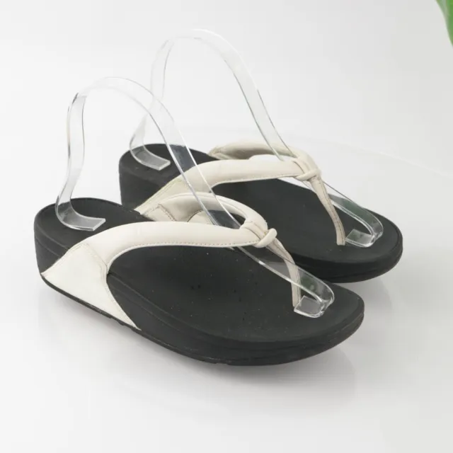Fitflop Women's Swirl Sandal Size 6 Thong Flip Flop Platfrom Slide White Leather 2