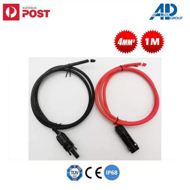 2x 1m Extension Cable Solar Connectors IP68 Solar Panel to Regulator Wire 4mm2