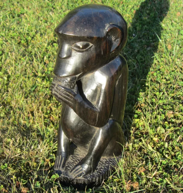 Monkey Carved Hardwood Eating African Makonde Antique 20thC 1441g 24cm Ape Rare