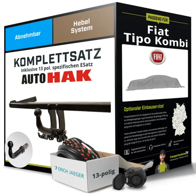 Anhängerkupplung abnehmbar für FIAT Tipo Kombi +E-Satz Kit NEU AHK