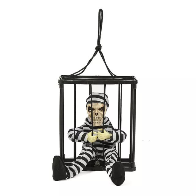 Décoration Effrayante &apos;halloween Screaming Skeleton Prisoner In Cage With Z
