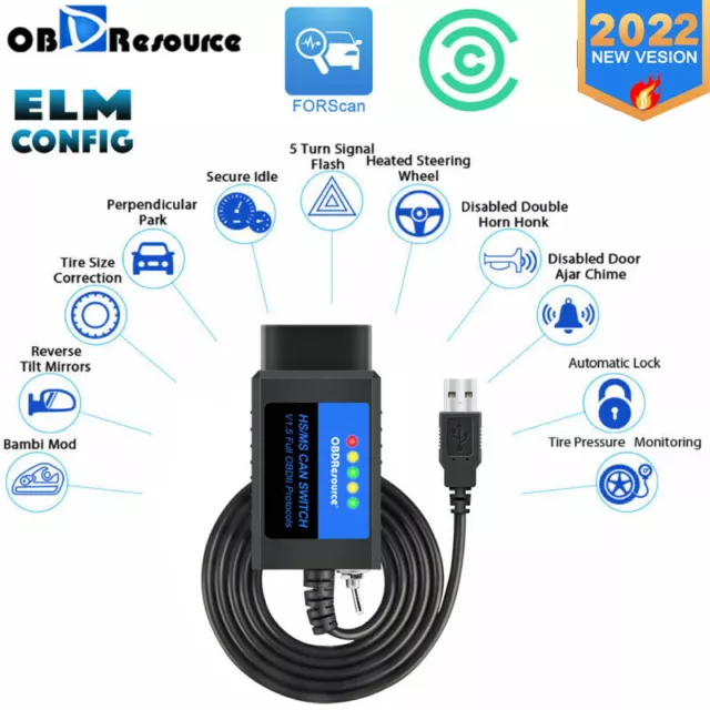 for Ford F Series FORScan OBD2 Scanner Reader ELMconfig USB Adapter Programming