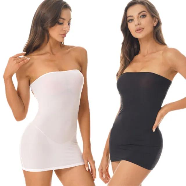 Women's Sheer Mesh See Through Mini Dress Bodycon Strapless Tube Dress Nightwear