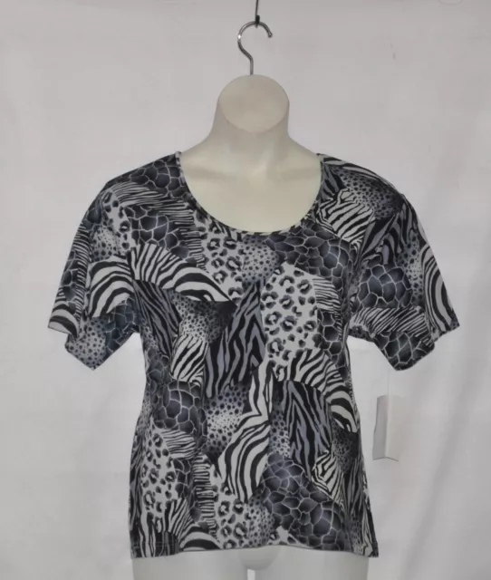 Animal Printed Short Sleeve Knit Top Size 1X Black Multi