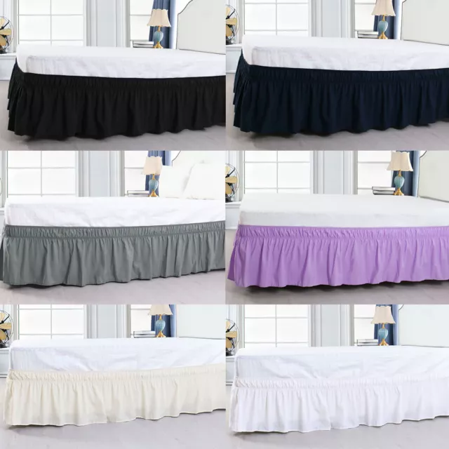 US Ship Wrap Around Bed Skirt Elastic Dust Ruffle 15 Inch Drop 4 Size Wrinkle