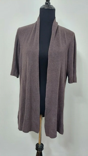 Eileen Fisher Größe Large Baumwollseidenmischung offener Strickpullover vorne Strickjacke
