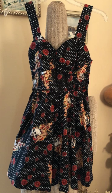 HOT TOPIC ROCKABILLY Halloween Devil Temptress Skull Red Rose Black Dress  Small $8.99 - PicClick