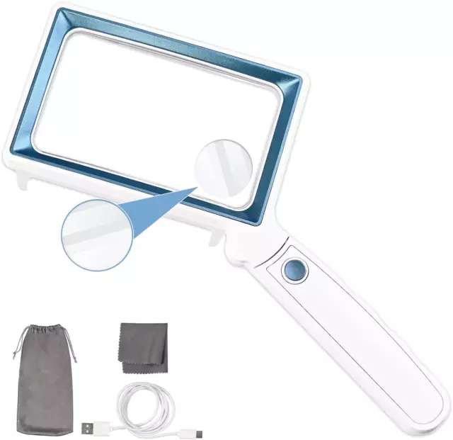 Magnifying Glass with Light and Stand(4X/10X), Folding Design Magnifier with 20