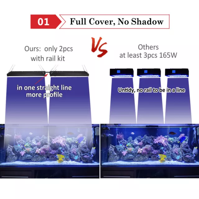 2PC PopBloom Marine Led aquarium light Full Spectrum 120cm 48" Reef Coral Tank 3