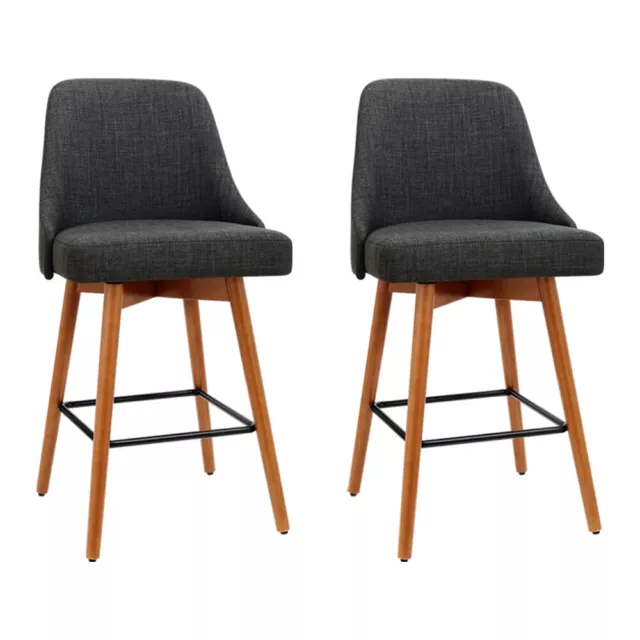 Artiss 2 x Wooden Bar Stools Swivel Stool Kitchen Cafe Chair Set Fabric Charcoal