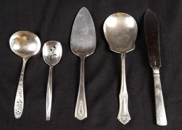 5 Antique Silver Plate Serving Pieces Spoons Knife Server Lot Rogers Beacon