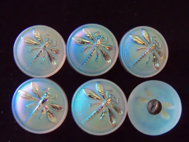 REDUCED CZECH GLASS BUTTONS (6 PCS) DRAGONFLY  / AB FINISH  (18mm) DS 009