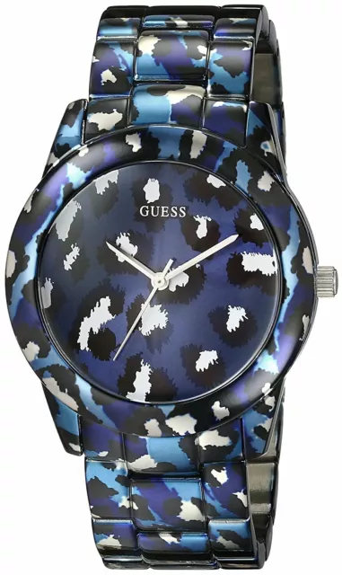 Guess Women's Iconic Blue Watch w/ Animal Print Bracelet & Dial 39mm Watch