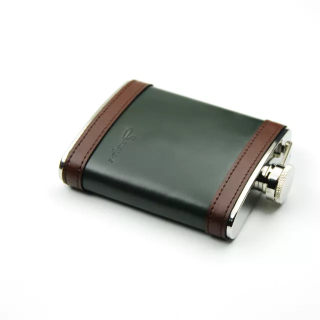 Savage Hip Flask 6 oz with Green and Dark Brown Genuine Leather