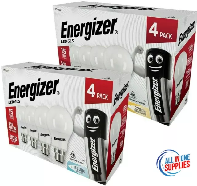 Energizer GLS LED Globe Bulbs Light Lamp BC/B22 Bayonet Cap Warm White Daylight