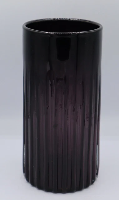 Signed Amethyst Handblown Ribbed Glass Vase.