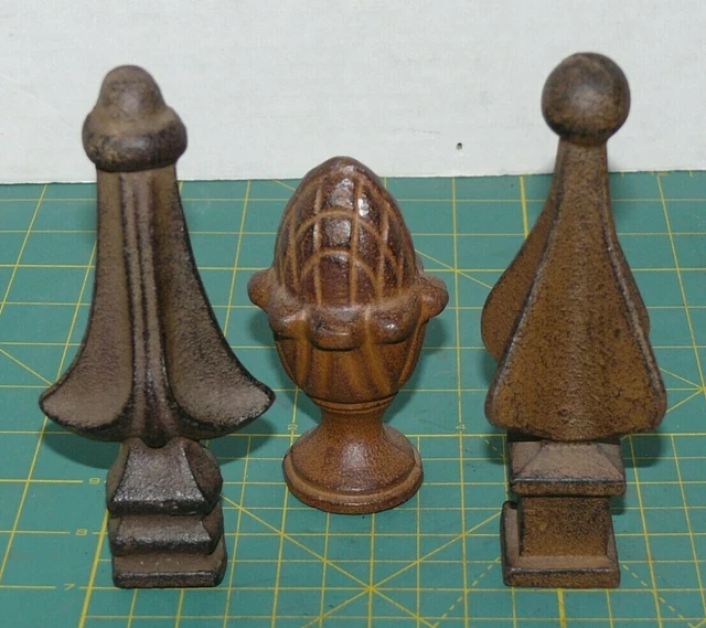 Lot Of 3 Vintage Cast Iron Finial Paper Weight Statues Column Pillar