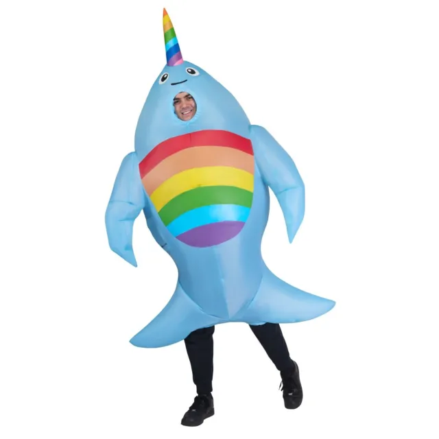 Adult Inflatable Narwhal Costume Men`s Women`s Blow Up Rainbow Fish Fancy Dress