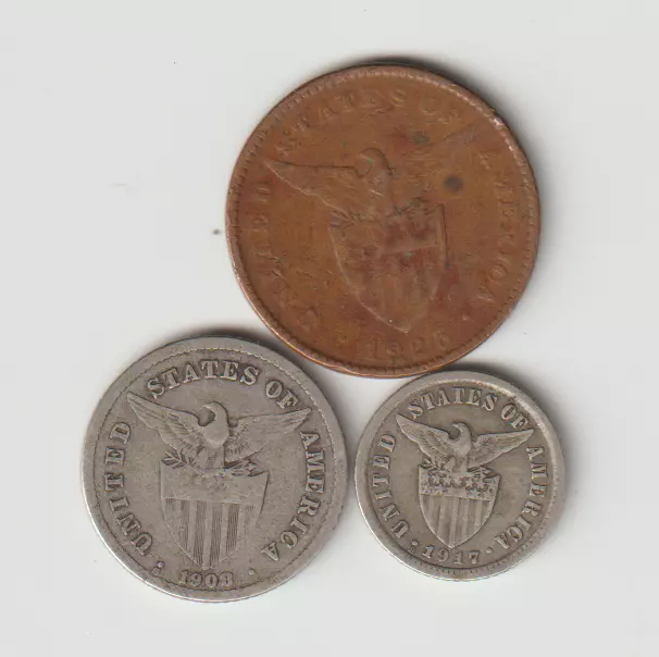 3 different world coins from PHILIPPINES -USA administration -some silver-scarce