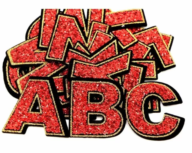 Rote Pailletten Buchstabe Aufnäher Patches Aufbügeln Nähen Retro Alphabet Stickerei Kleidung