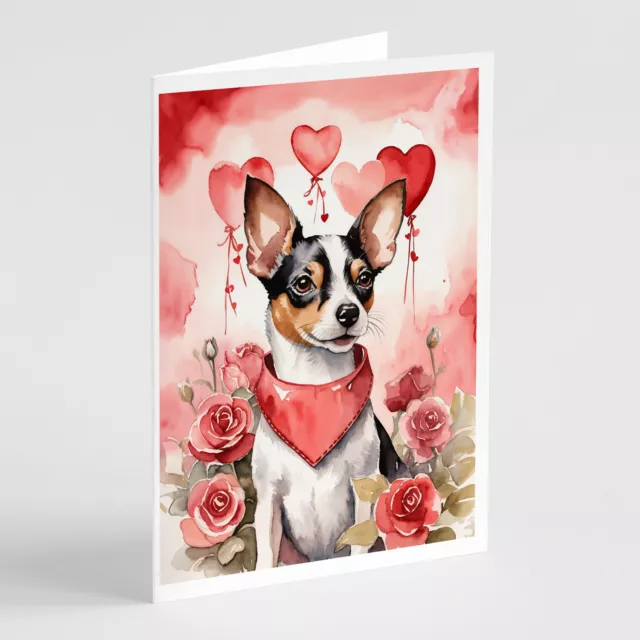 Rat Terrier Valentine Roses Greeting Cards Envelopes Pack of 8 DAC4535GCA7P