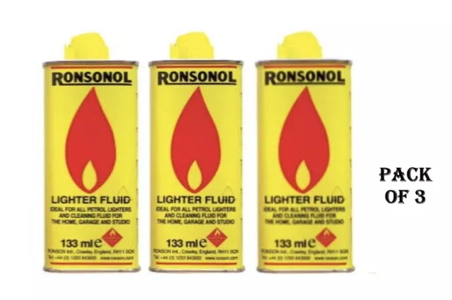 Pack Of 3 Genuine Ronsonol Premium Lighter Fluid Refill 133ml