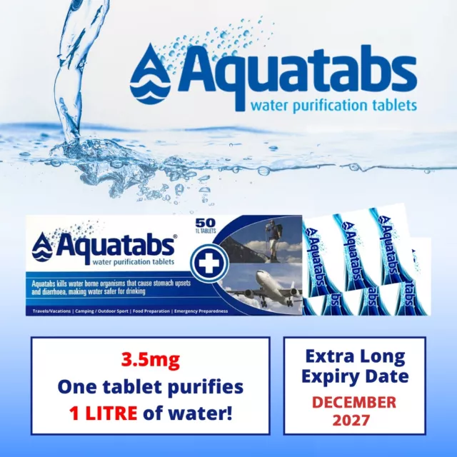 Aquatabs Water Purification Tablet Safe Potable Drink Camp Hike Survival Rescue