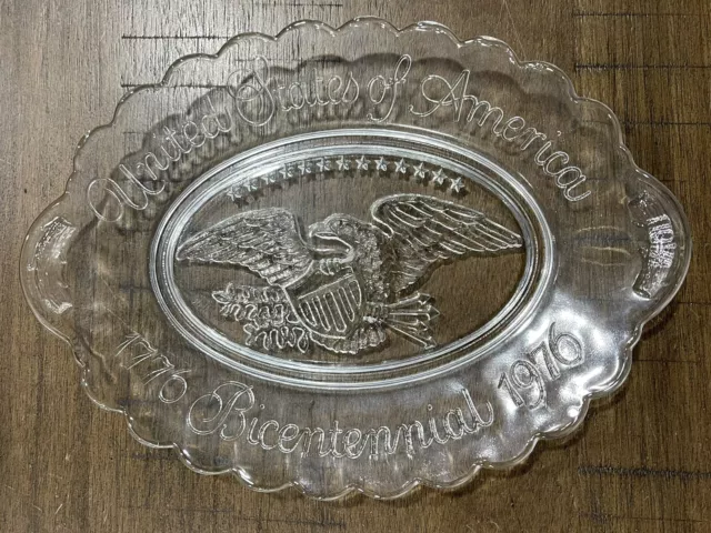 1776 Bicentennial 1976 United States Of America Eagle Glass Crystal Clear Dish