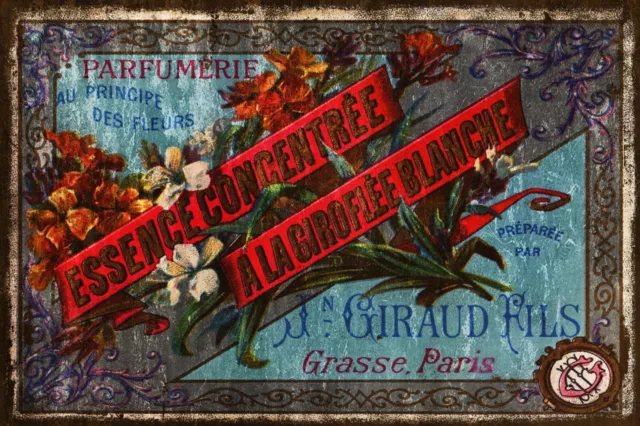 Vintage French Perfume Advert, Aged Look Printed on a New Metal Sign