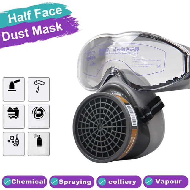 Full Face Gas Mask Paint Spray Chemical Factory Respirator Safety Work + Goggles