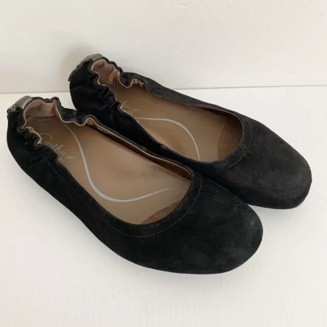 Earthies Women's Tolo Black Suede Leather Hidden Wedge Ballet Flats Size 7.5B