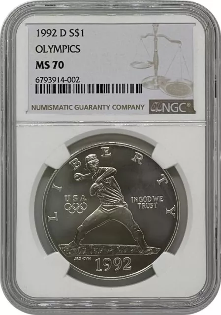 1992 D Olympics Baseball Silver Dollar Coin NGC MS70 SKU 3