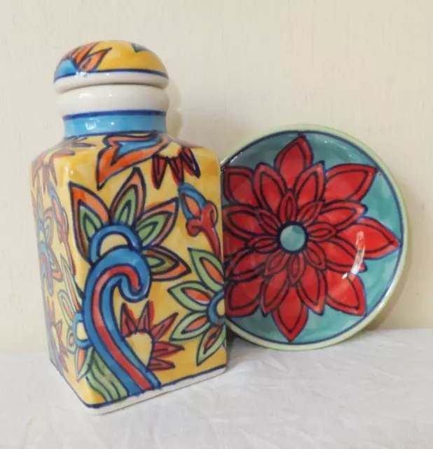 Hand Crafted Brightly Decorated Small Pot & Lid & Hand Decorated Bowl suit GIFTS